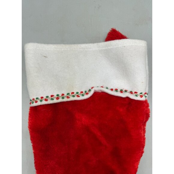 vintage solid Red & White Christmas Stocking With Decorative Trim READ - Picture 3 of 4